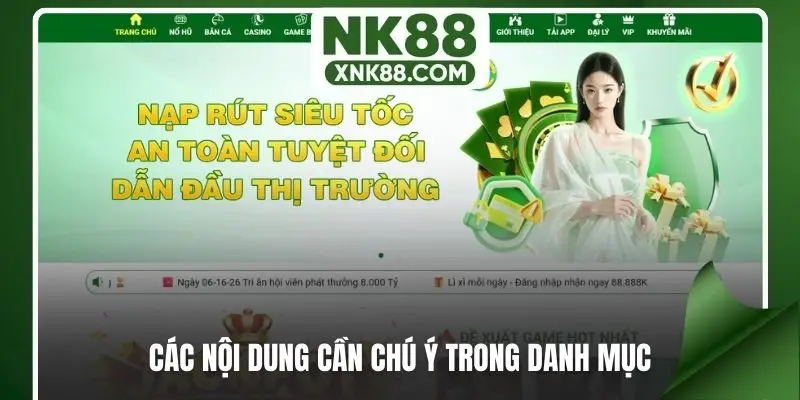 Các nội dung cần chú ý trong danh mục